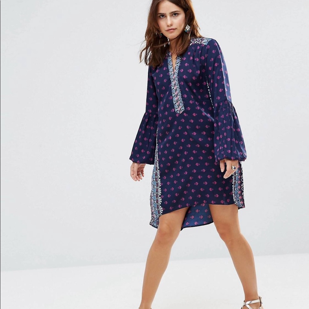 Anthropologie RAGA High Low Bishop Sleeve Boho Dress